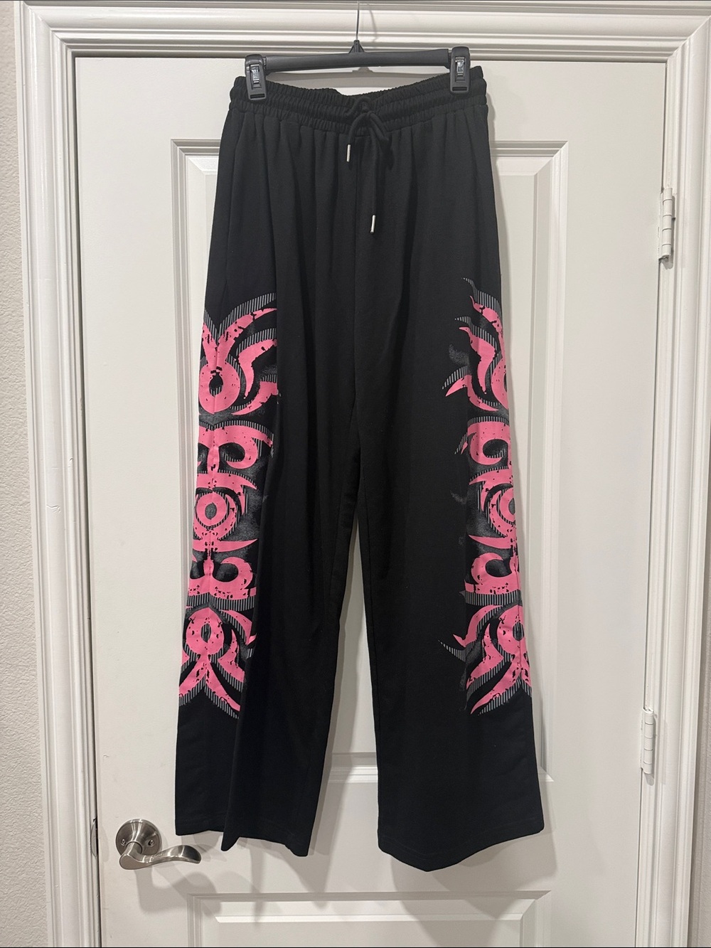 Zaful Black Sweatpants with Pink Tribal Side Design